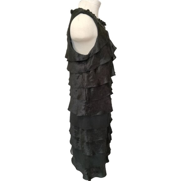S.L. Fashions Black Embellished Neck Tiered Ruffle Side Zip Dress Size 12 - Picture 6 of 9